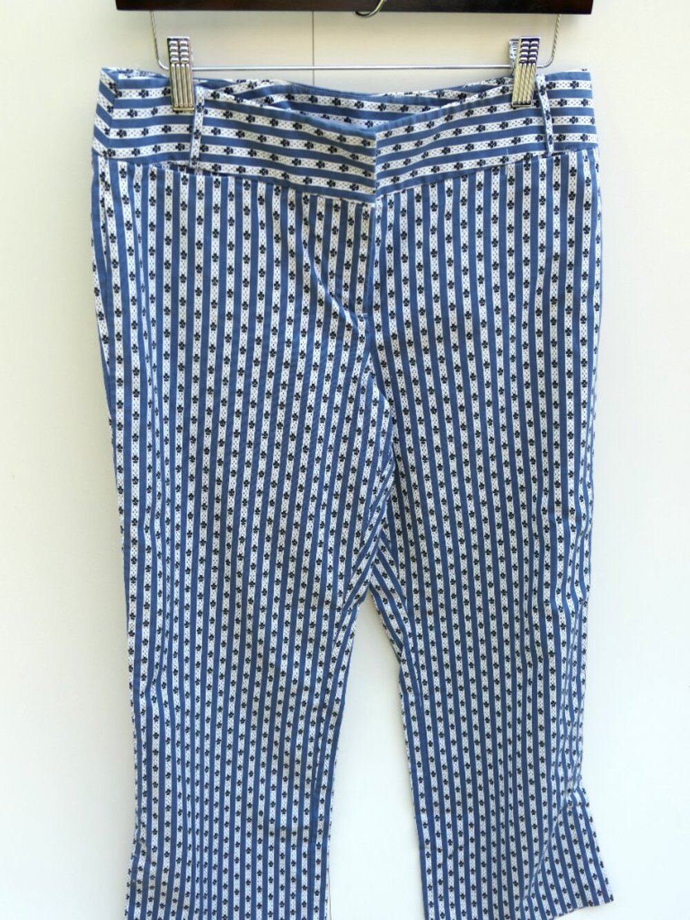 Ann Taylor Loft Women's 8 Cropped Blue White Printed Cotton Trousers